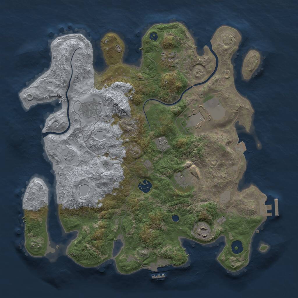 Rust Map: Procedural Map, Size: 3500, Seed: 128936557, 13 Monuments