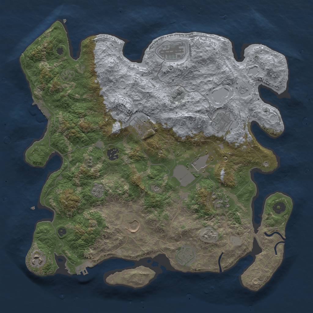 Rust Map: Procedural Map, Size: 3850, Seed: 1132949855, 17 Monuments