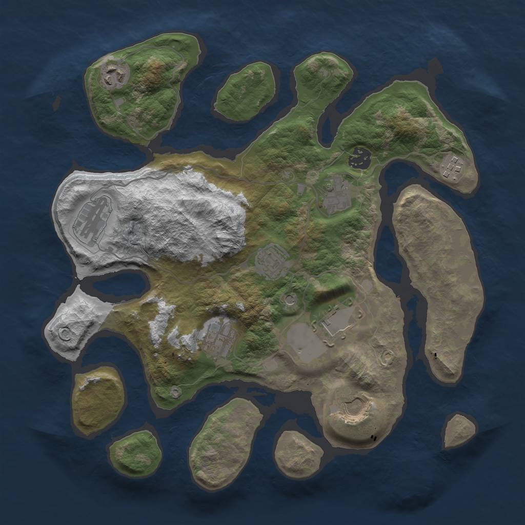 Rust Map: Barren, Size: 3500, Seed: 160127190, 12 Monuments