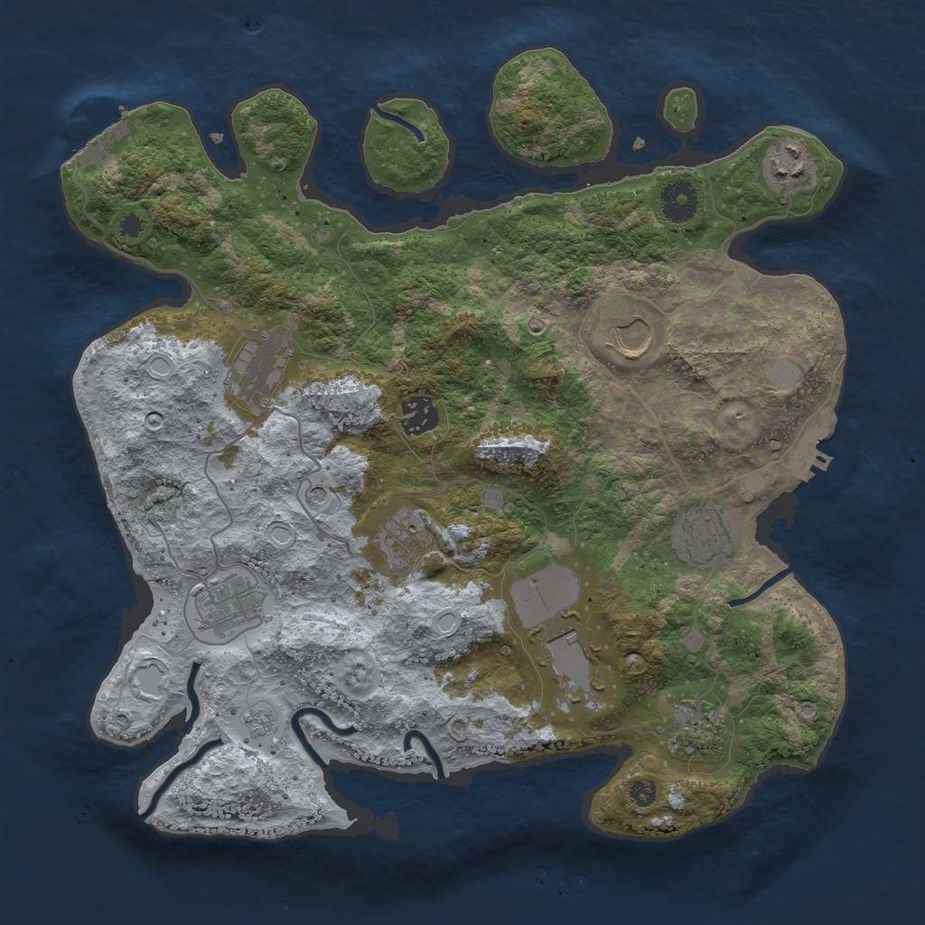 Rust Map: Procedural Map, Size: 3500, Seed: 3000251, 16 Monuments