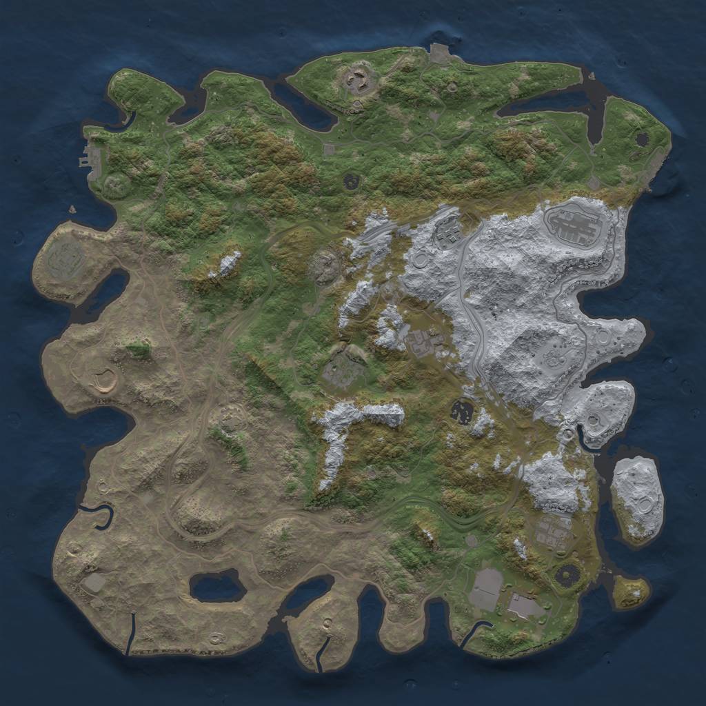 Rust Map: Procedural Map, Size: 4500, Seed: 1373924351, 18 Monuments