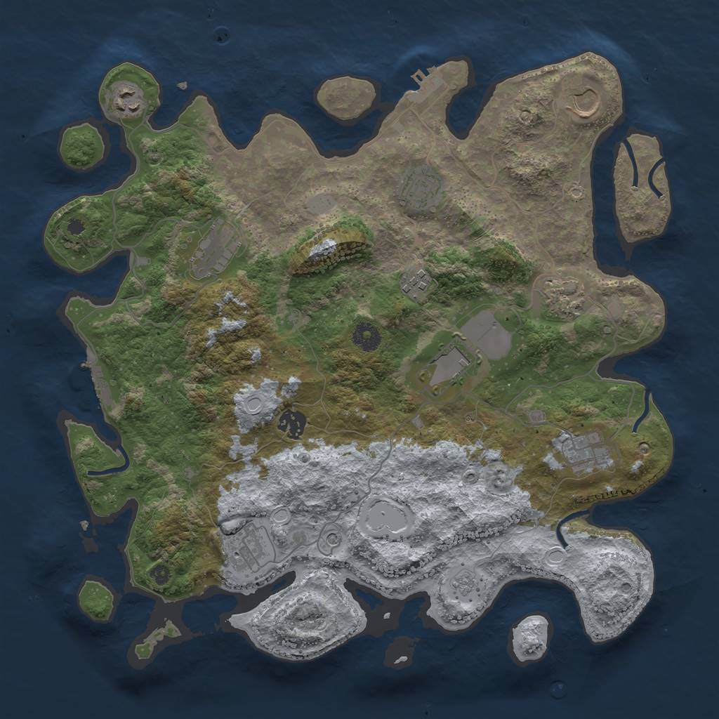 Rust Map: Procedural Map, Size: 3799, Seed: 1225, 17 Monuments