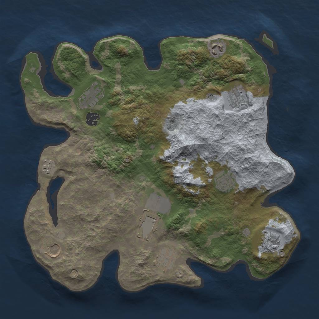 Rust Map: Barren, Size: 3500, Seed: 1862442526, 13 Monuments