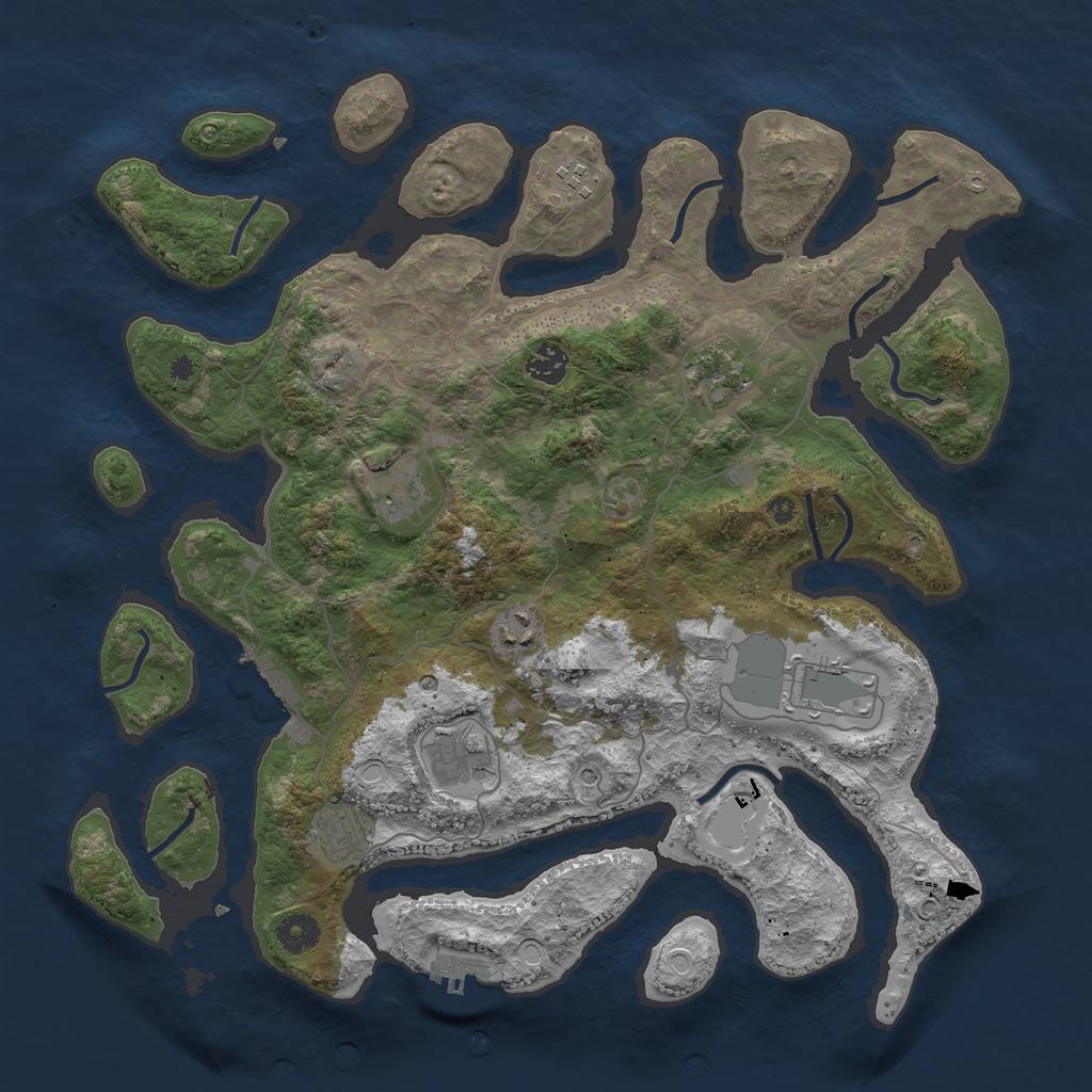 Rust Map: Procedural Map, Size: 4000, Seed: 32555, 16 Monuments