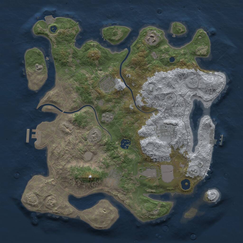 Rust Map: Procedural Map, Size: 3600, Seed: 1065964588, 13 Monuments