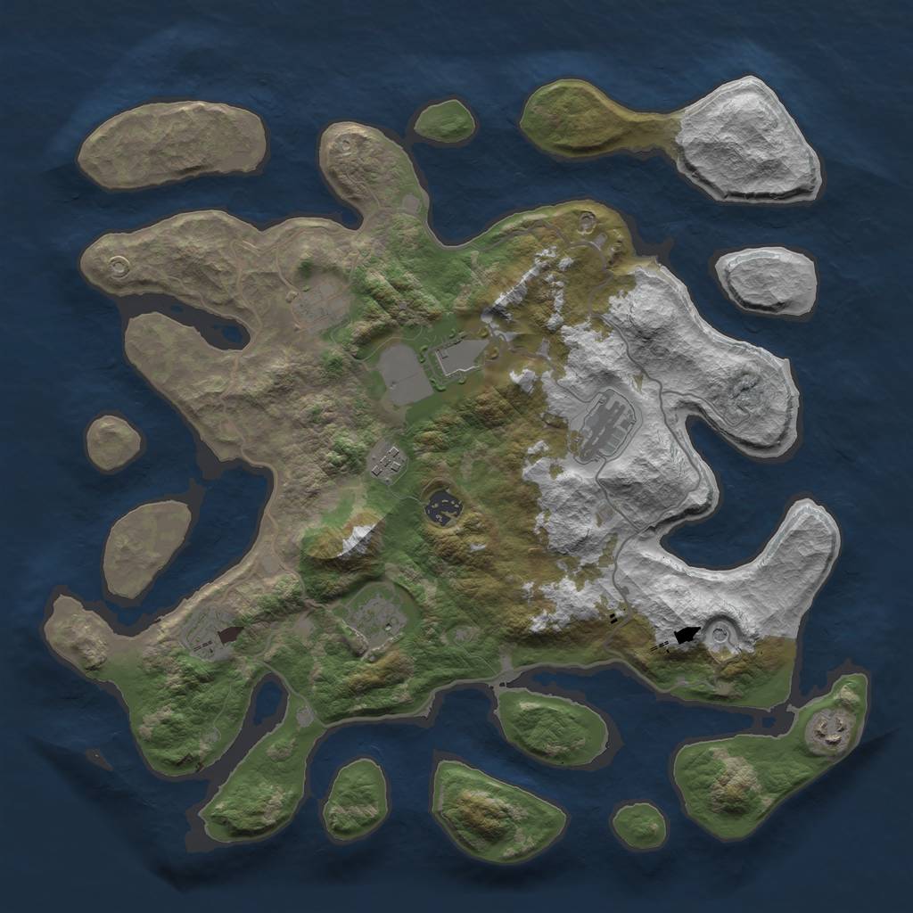 Rust Map: Barren, Size: 4000, Seed: 232931969, 11 Monuments