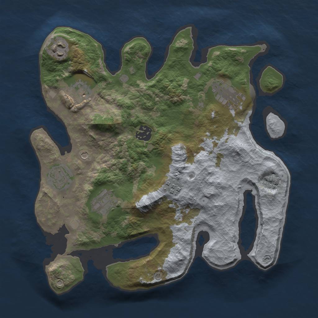 Rust Map: Barren, Size: 3000, Seed: 10, 10 Monuments