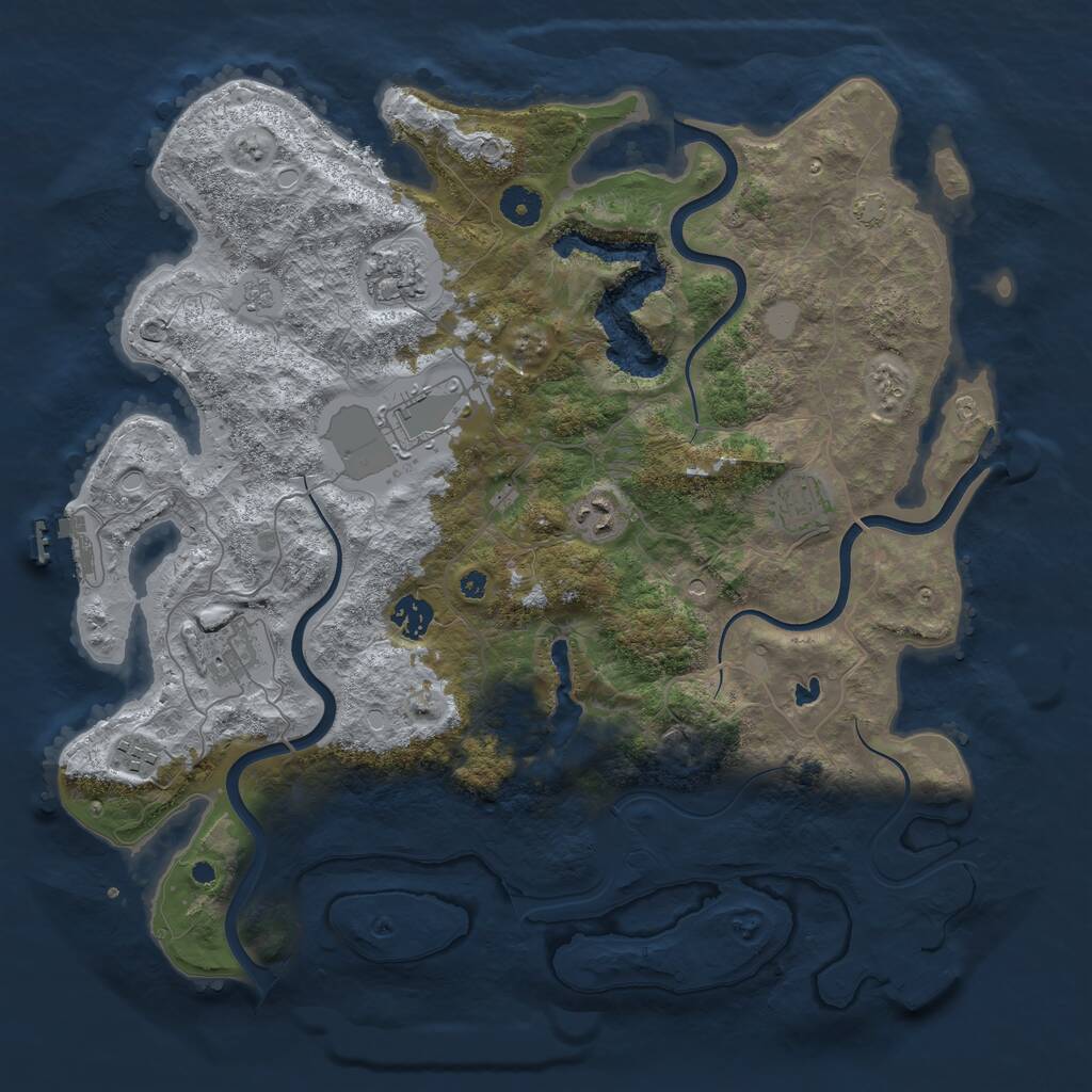 Rust Map: Procedural Map, Size: 4000, Seed: 721, 13 Monuments