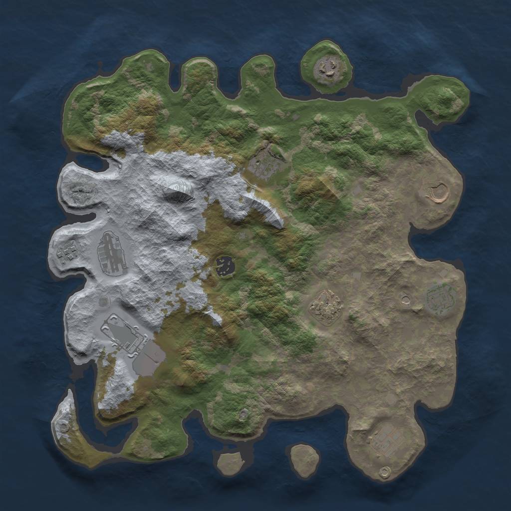 Rust Map: Barren, Size: 3850, Seed: 966422189, 13 Monuments