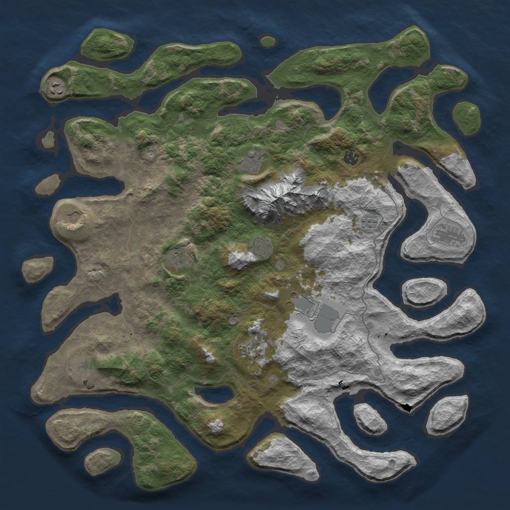 Rust Map: Barren, Size: 5000, Seed: 691356804, 14 Monuments