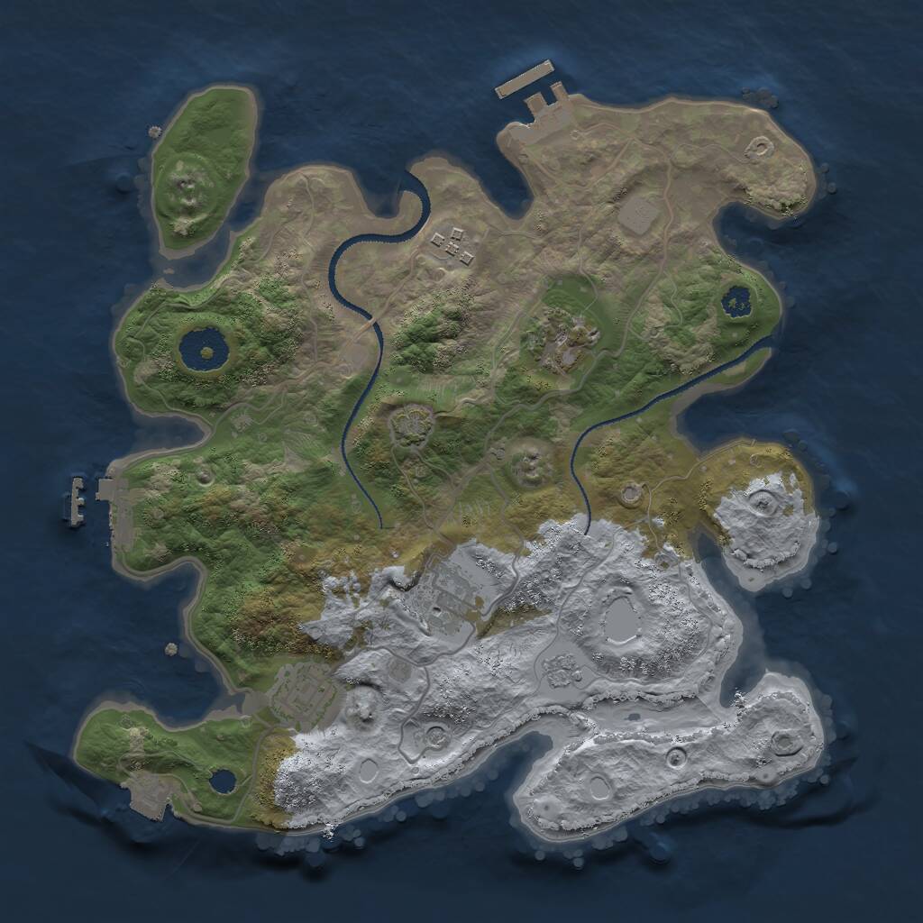 Rust Map: Procedural Map, Size: 3000, Seed: 411675, 10 Monuments