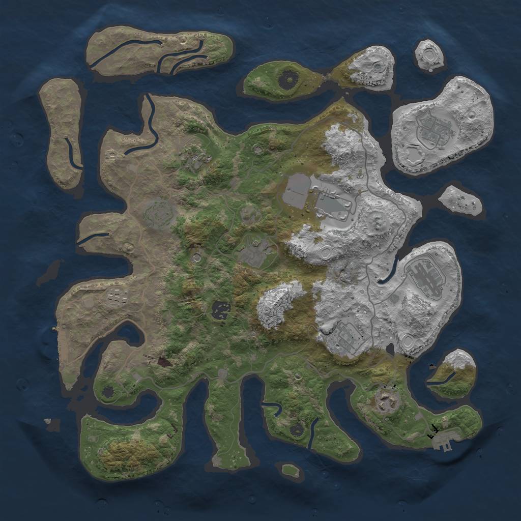 Rust Map: Procedural Map, Size: 4000, Seed: 1386196446, 18 Monuments