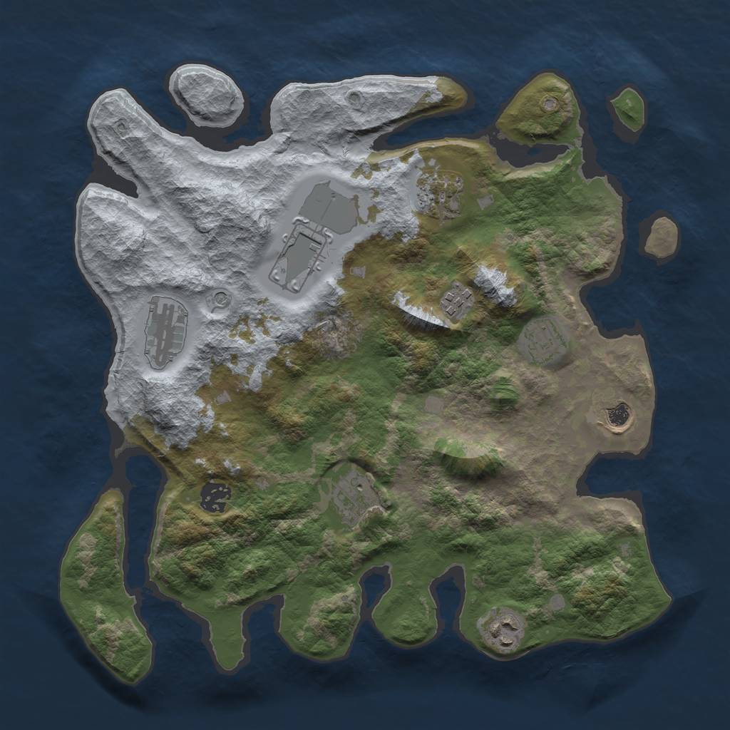 Rust Map: Barren, Size: 3500, Seed: 21474, 12 Monuments