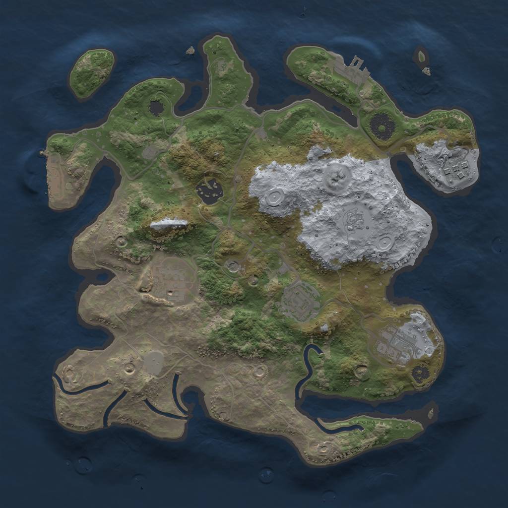 Rust Map: Procedural Map, Size: 3000, Seed: 38168521, 12 Monuments