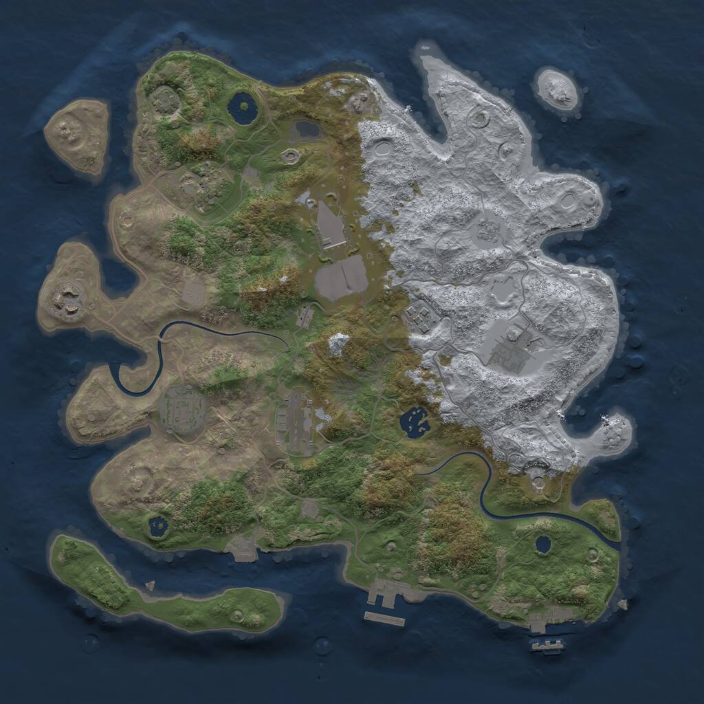 Rust Map: Procedural Map, Size: 3500, Seed: 598458407, 14 Monuments