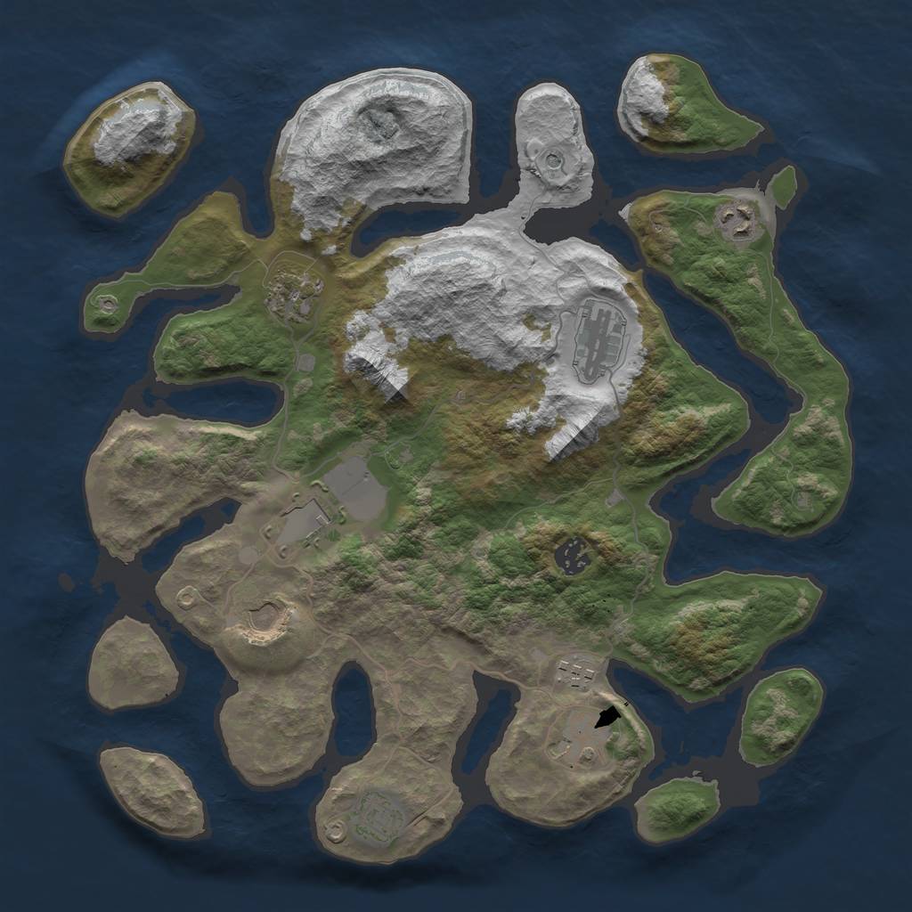 Rust Map: Barren, Size: 3800, Seed: 1607308865, 12 Monuments