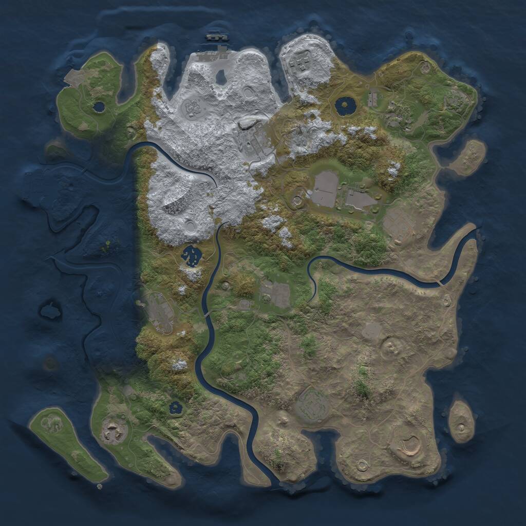 Rust Map: Procedural Map, Size: 3950, Seed: 1034440724, 17 Monuments