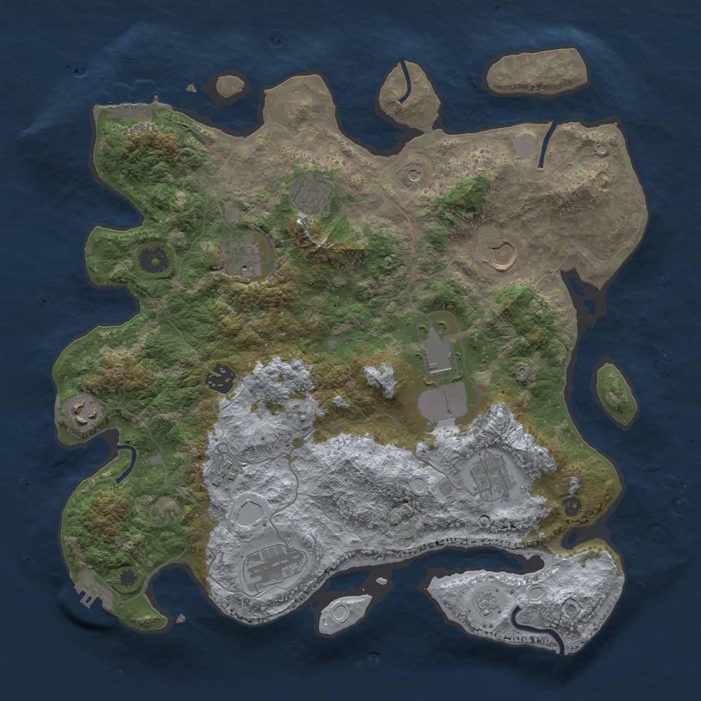 Rust Map: Procedural Map, Size: 3700, Seed: 1843945918, 16 Monuments