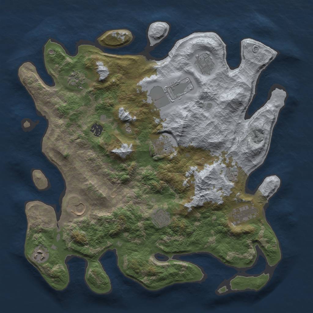 Rust Map: Barren, Size: 3850, Seed: 33781449, 13 Monuments