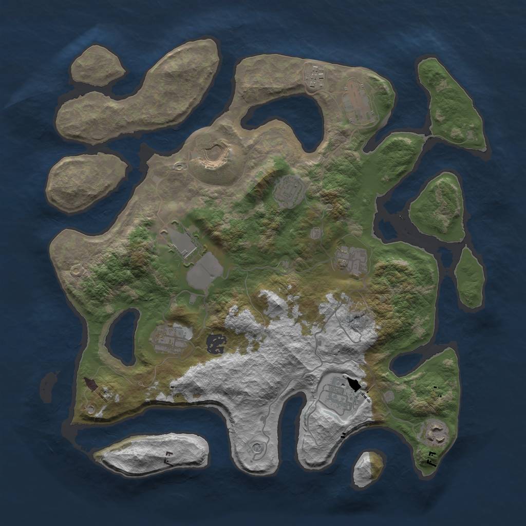 Rust Map: Barren, Size: 3750, Seed: 2096785, 13 Monuments