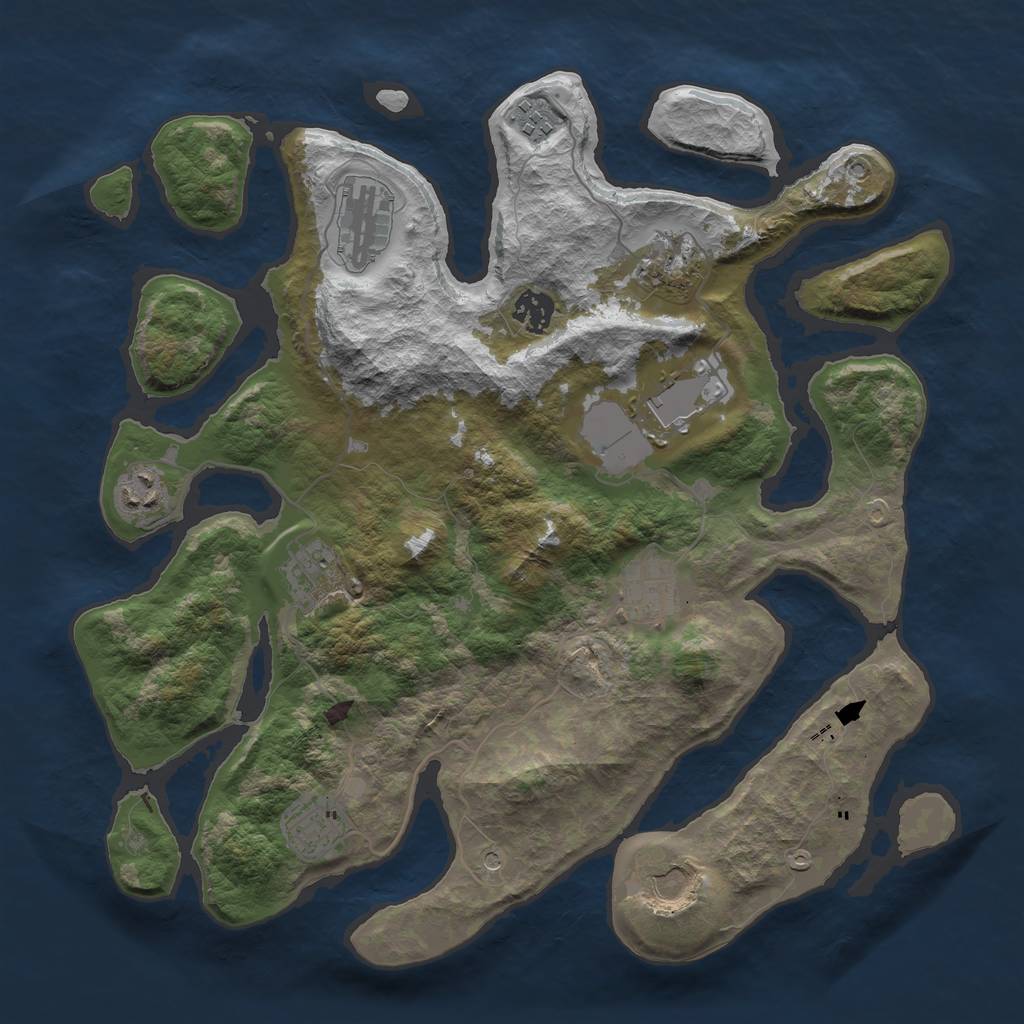 Rust Map: Barren, Size: 3700, Seed: 1982642334, 13 Monuments