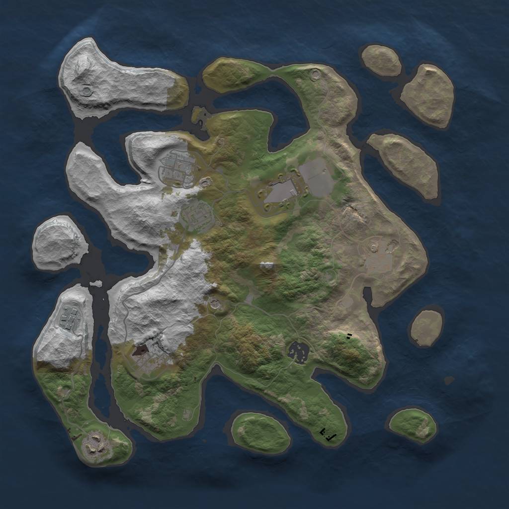 Rust Map: Barren, Size: 3500, Seed: 894705653, 11 Monuments