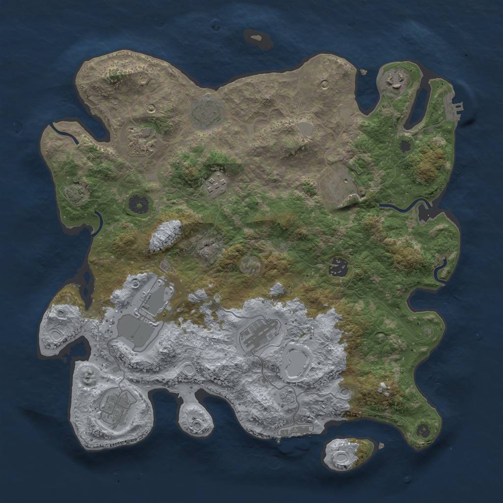 Rust Map: Procedural Map, Size: 3800, Seed: 343900031, 17 Monuments