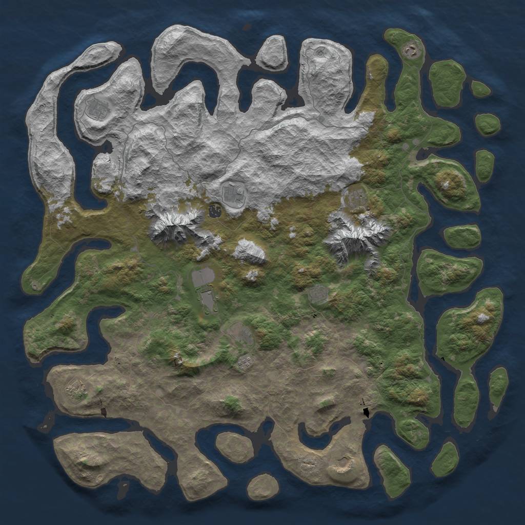 Rust Map: Barren, Size: 6000, Seed: 1050800, 14 Monuments