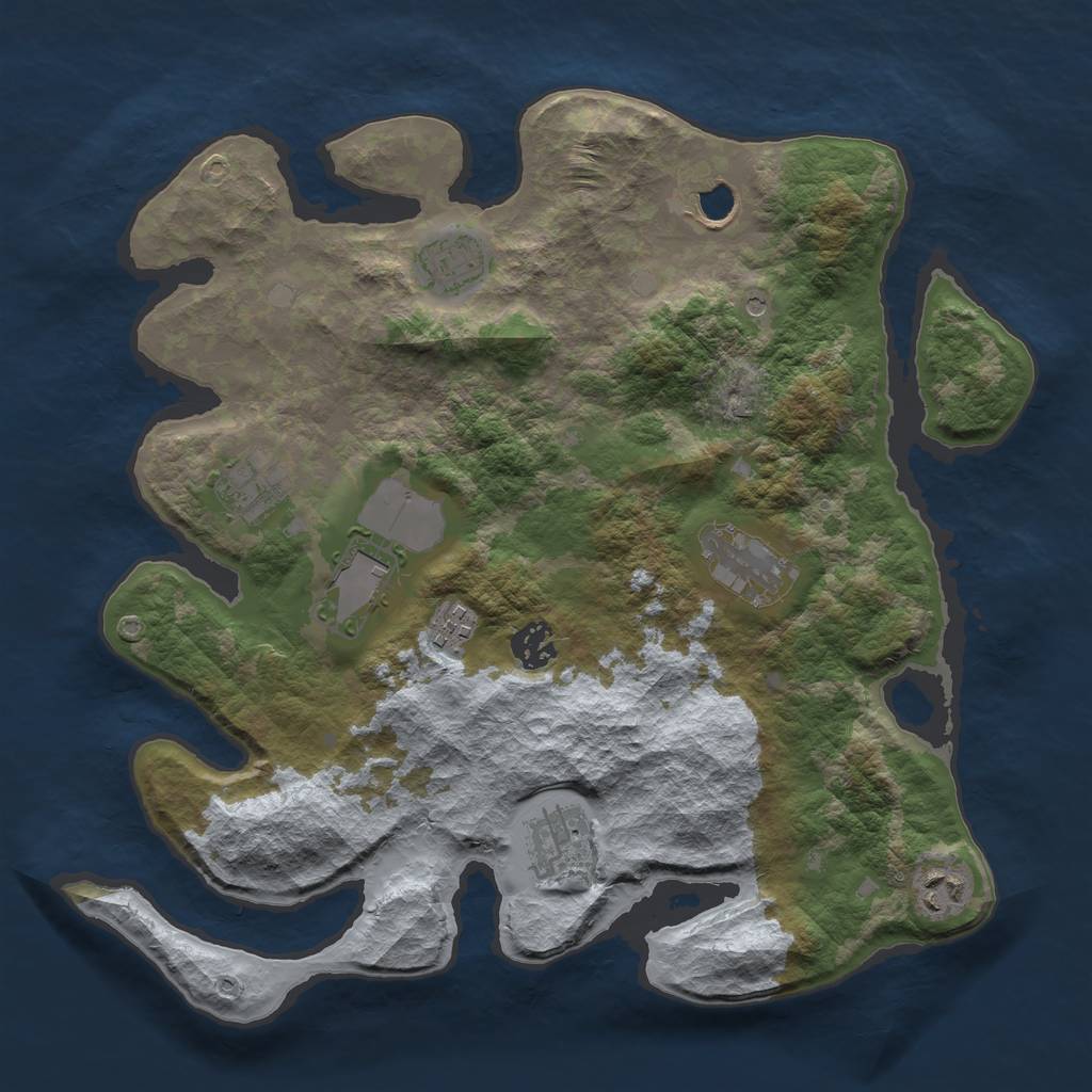 Rust Map: Barren, Size: 3550, Seed: 993459, 12 Monuments
