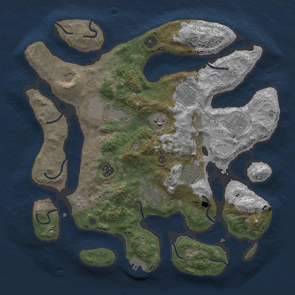 Rust Map: Procedural Map, Size: 3600, Seed: 350670106, 16 Monuments