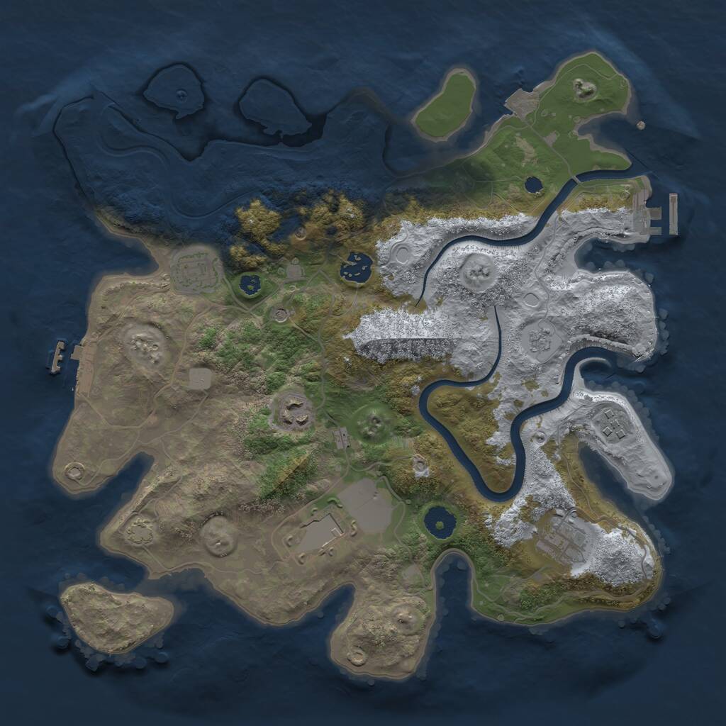 Rust Map: Procedural Map, Size: 3500, Seed: 1691214647, 12 Monuments