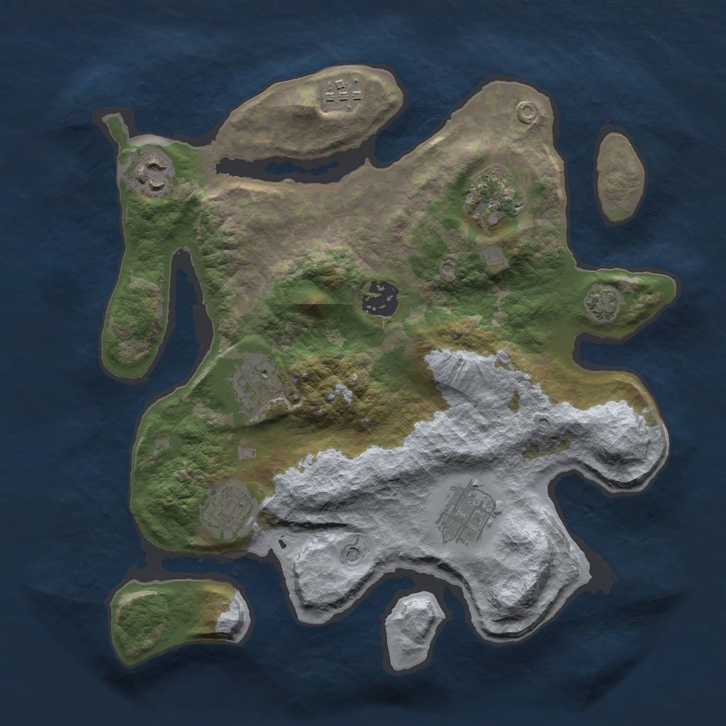 Rust Map: Barren, Size: 3000, Seed: 374456, 11 Monuments