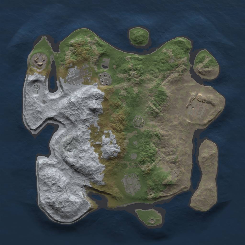 Rust Map: Barren, Size: 3000, Seed: 152775, 9 Monuments