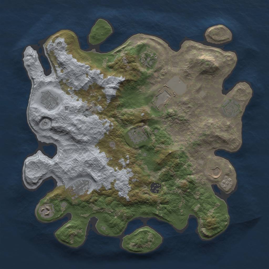 Rust Map: Barren, Size: 3700, Seed: 1786375854, 13 Monuments