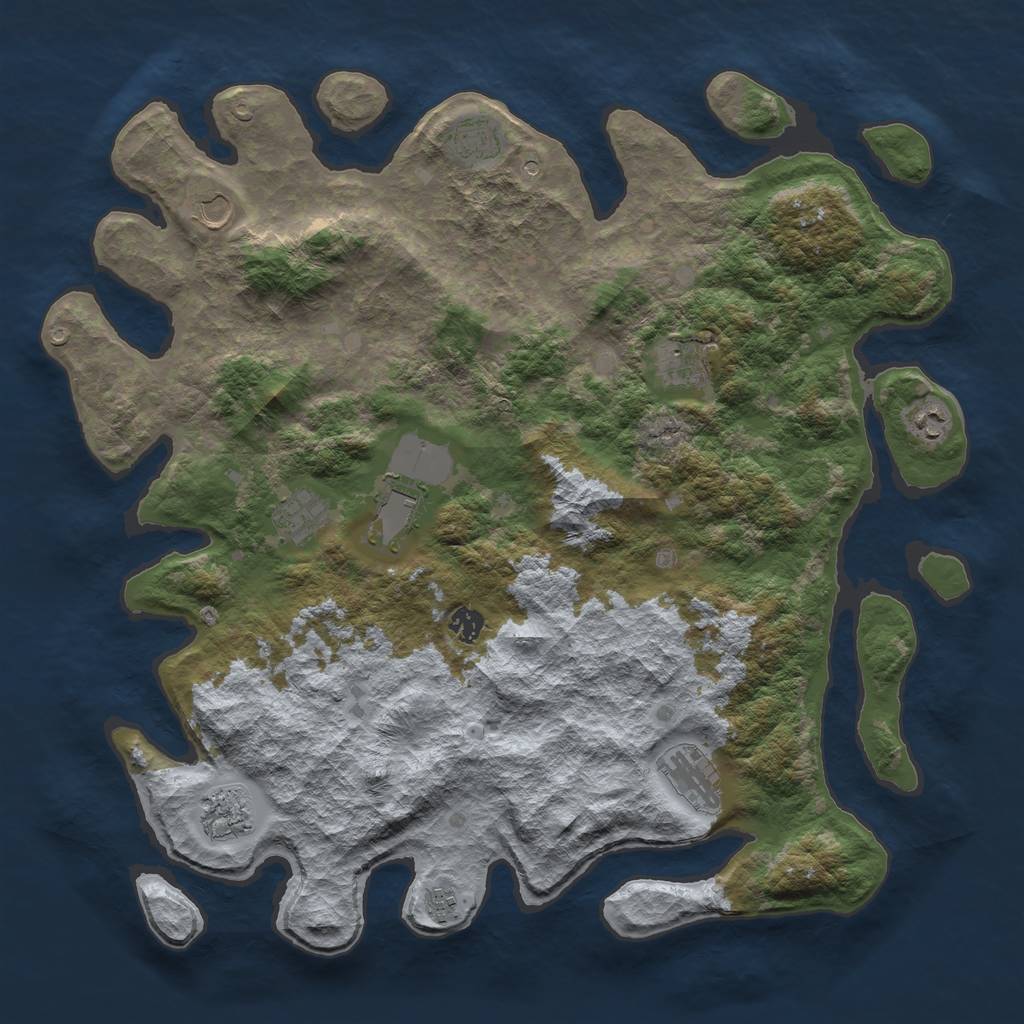 Rust Map: Barren, Size: 4500, Seed: 42910, 13 Monuments