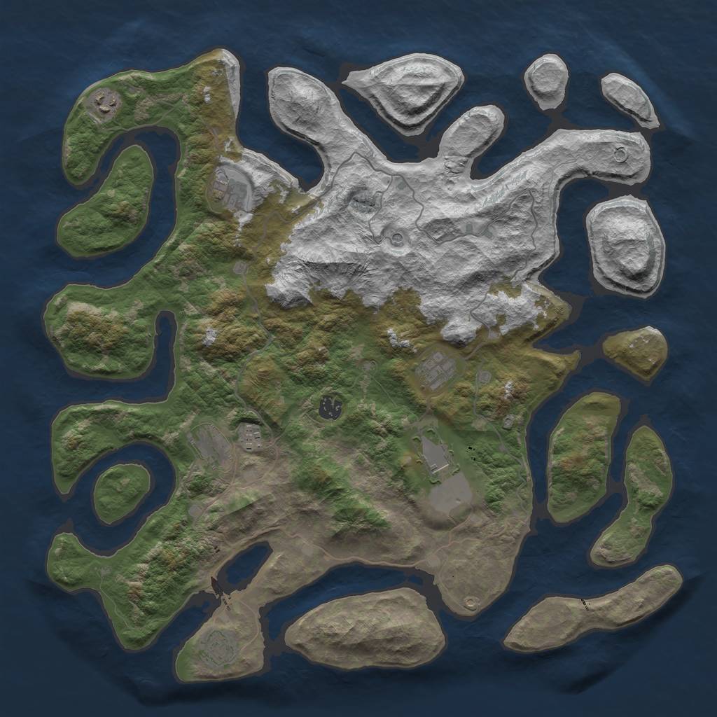 Rust Map: Barren, Size: 4500, Seed: 464236659, 11 Monuments
