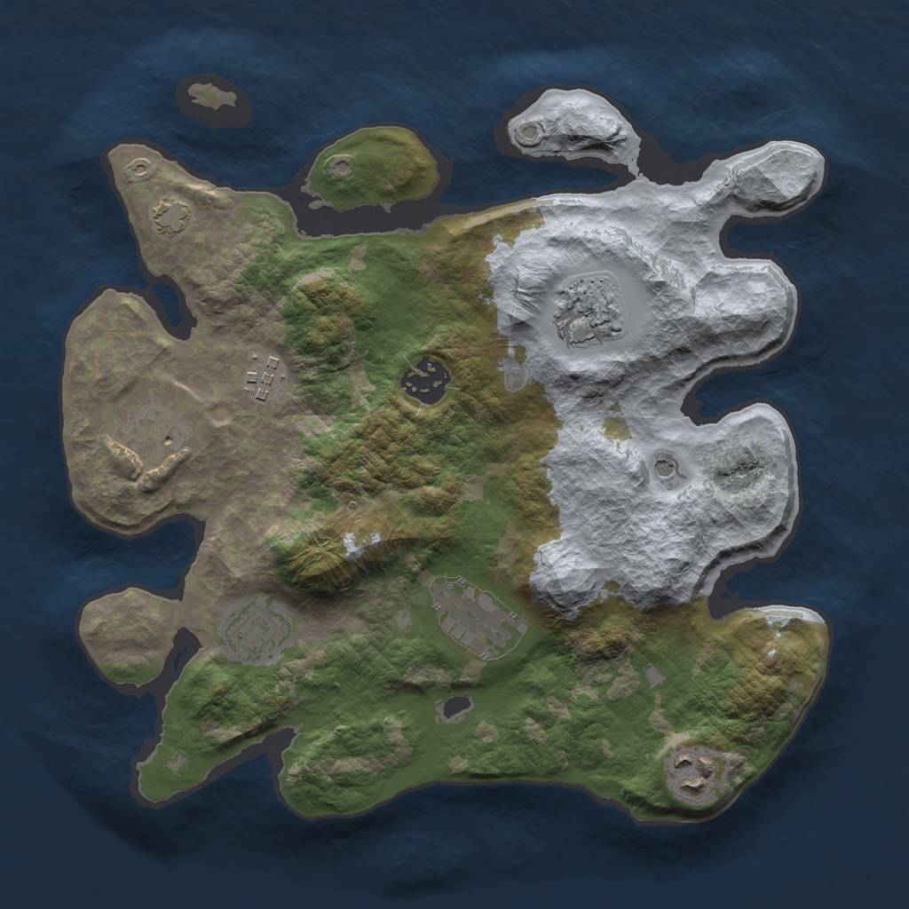 Rust Map: Barren, Size: 3000, Seed: 827680, 11 Monuments