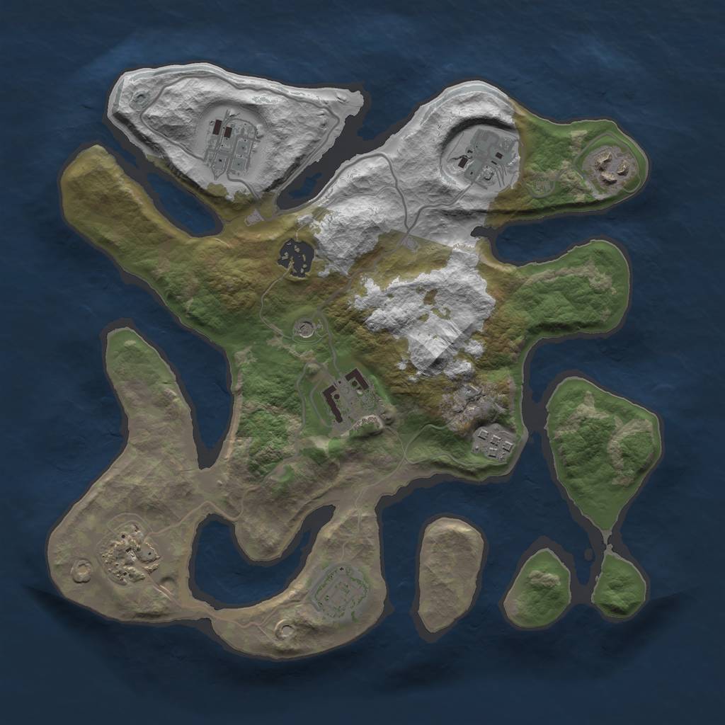 Rust Map: Barren, Size: 3000, Seed: 425463, 11 Monuments