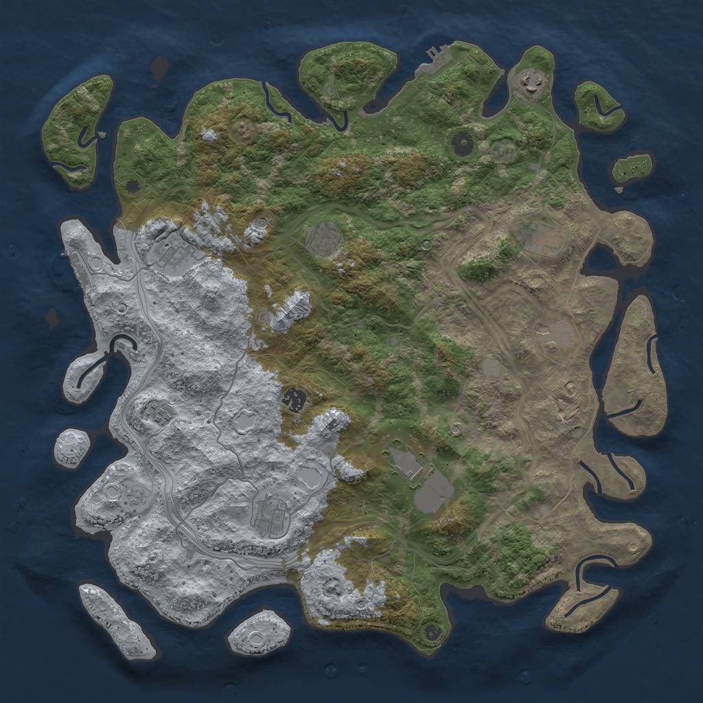 Rust Map: Procedural Map, Size: 4500, Seed: 6381838, 16 Monuments