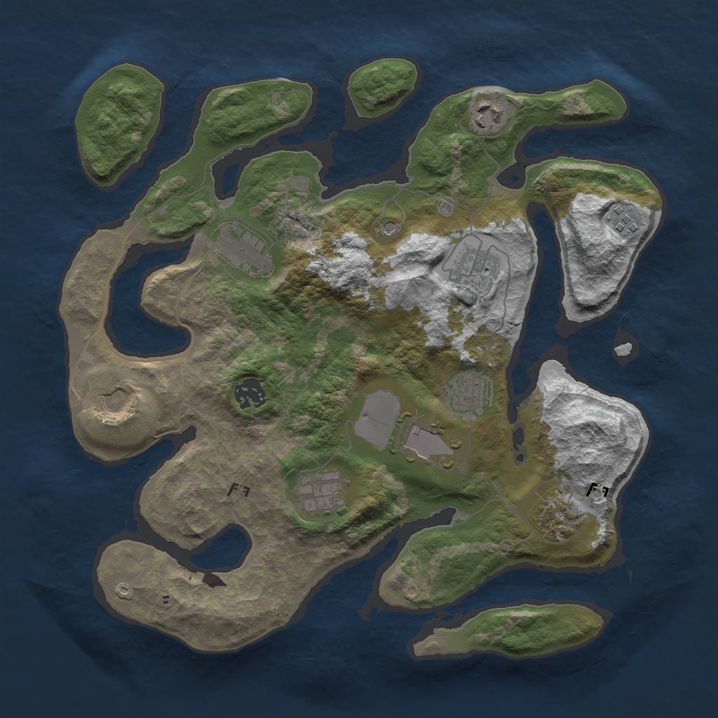 Rust Map: Barren, Size: 3500, Seed: 1960486554, 13 Monuments