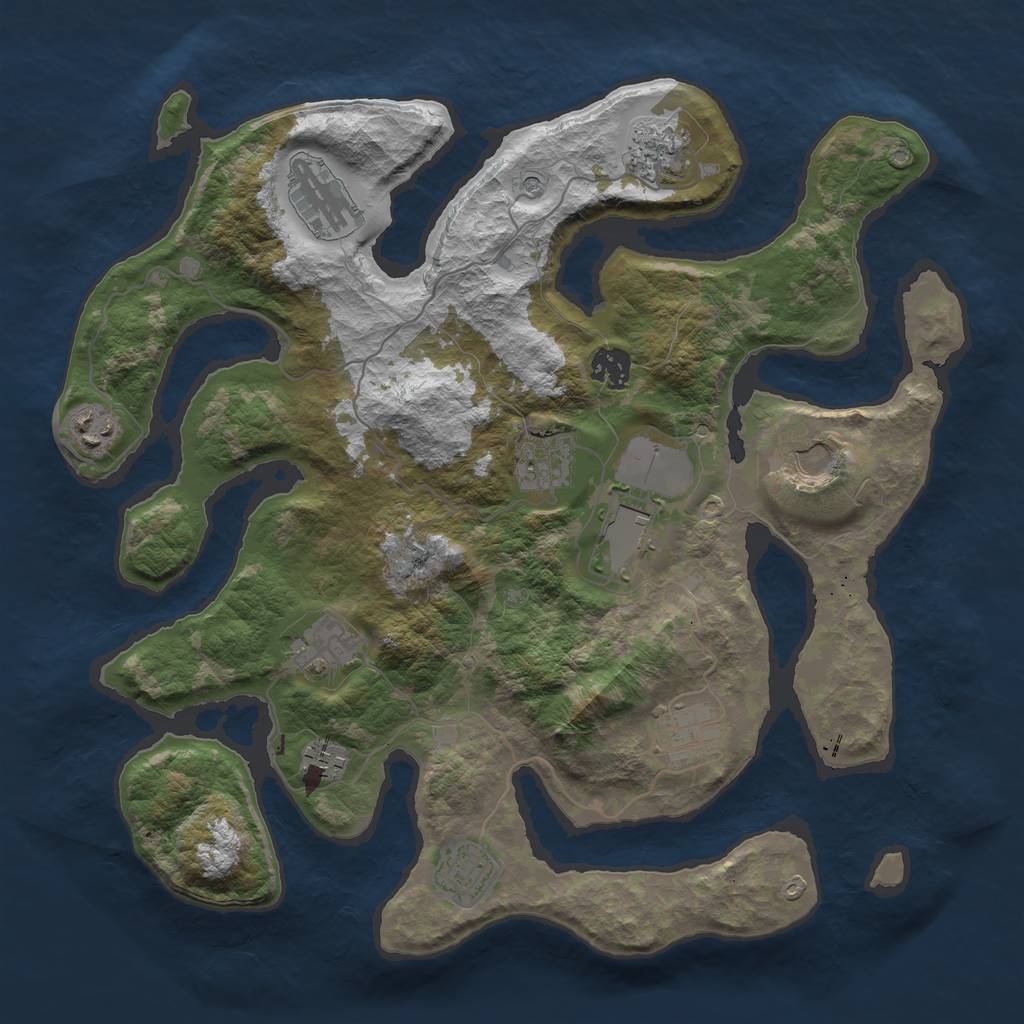 Rust Map: Barren, Size: 3700, Seed: 1411527547, 14 Monuments