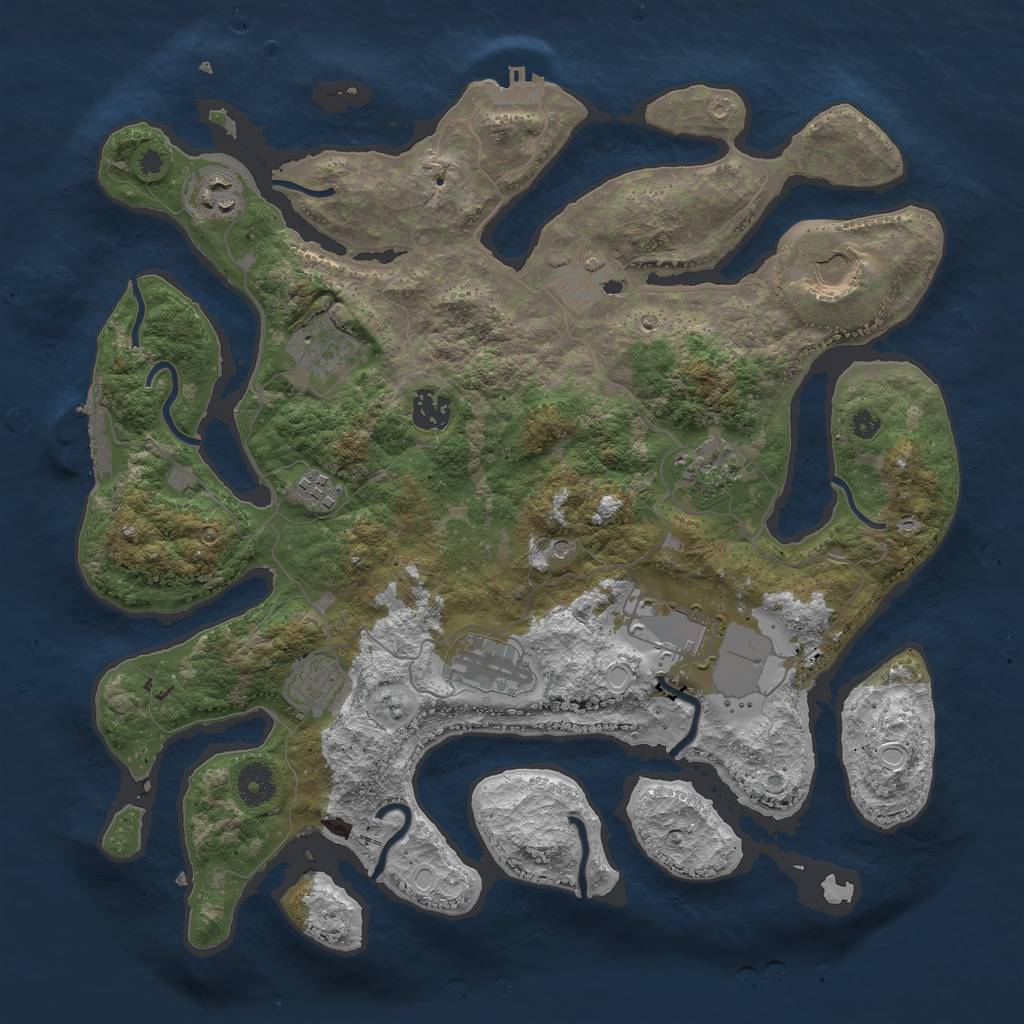 Rust Map: Procedural Map, Size: 3800, Seed: 987654321, 18 Monuments