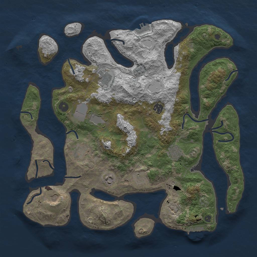 Rust Map: Procedural Map, Size: 3950, Seed: 240534195, 17 Monuments