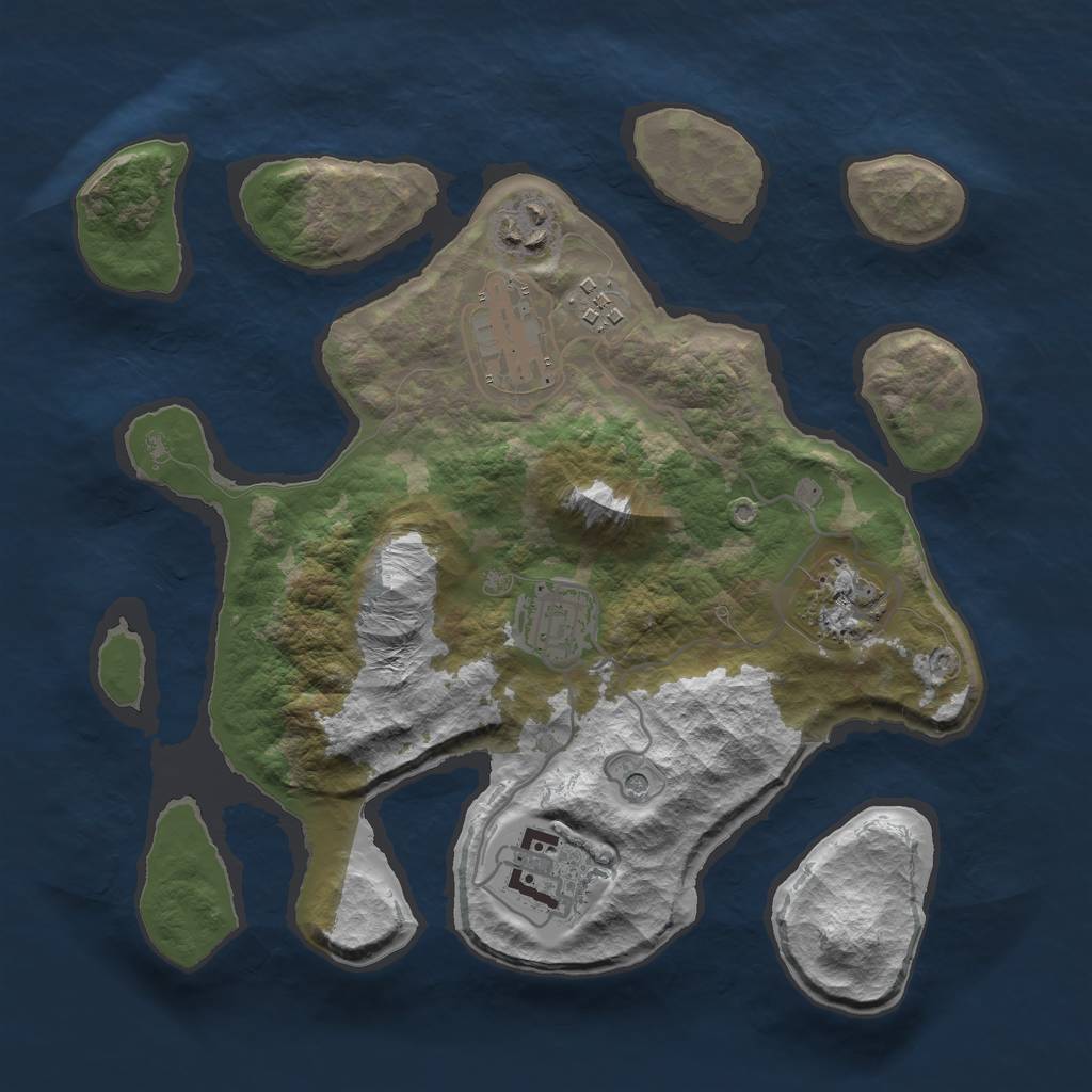 Rust Map: Barren, Size: 3000, Seed: 36327, 9 Monuments
