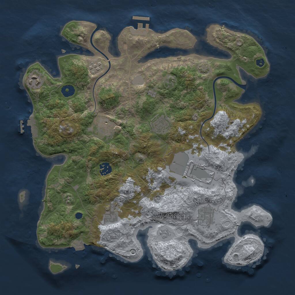 Rust Map: Procedural Map, Size: 3500, Seed: 777645257, 14 Monuments