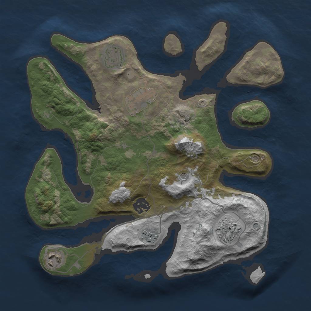 Rust Map: Barren, Size: 3000, Seed: 641202, 9 Monuments