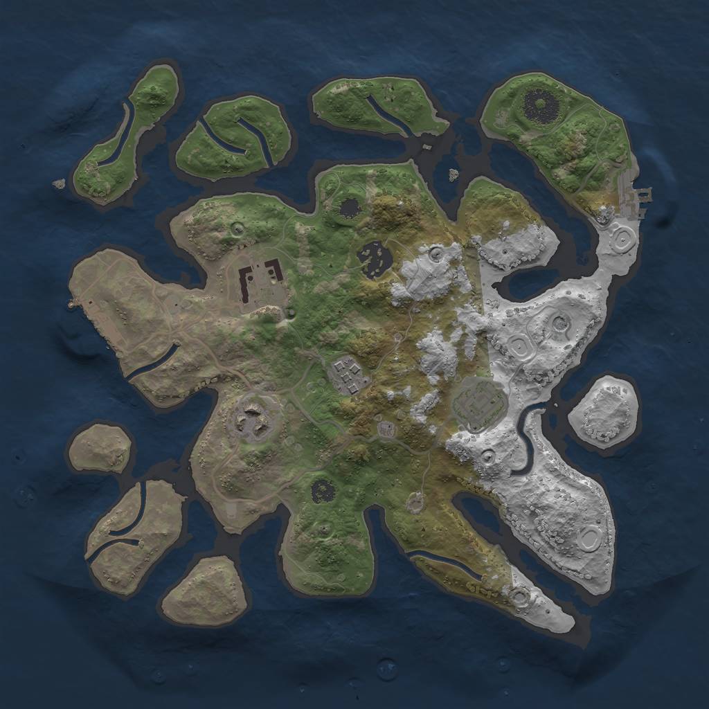 Rust Map: Procedural Map, Size: 3000, Seed: 918221, 13 Monuments
