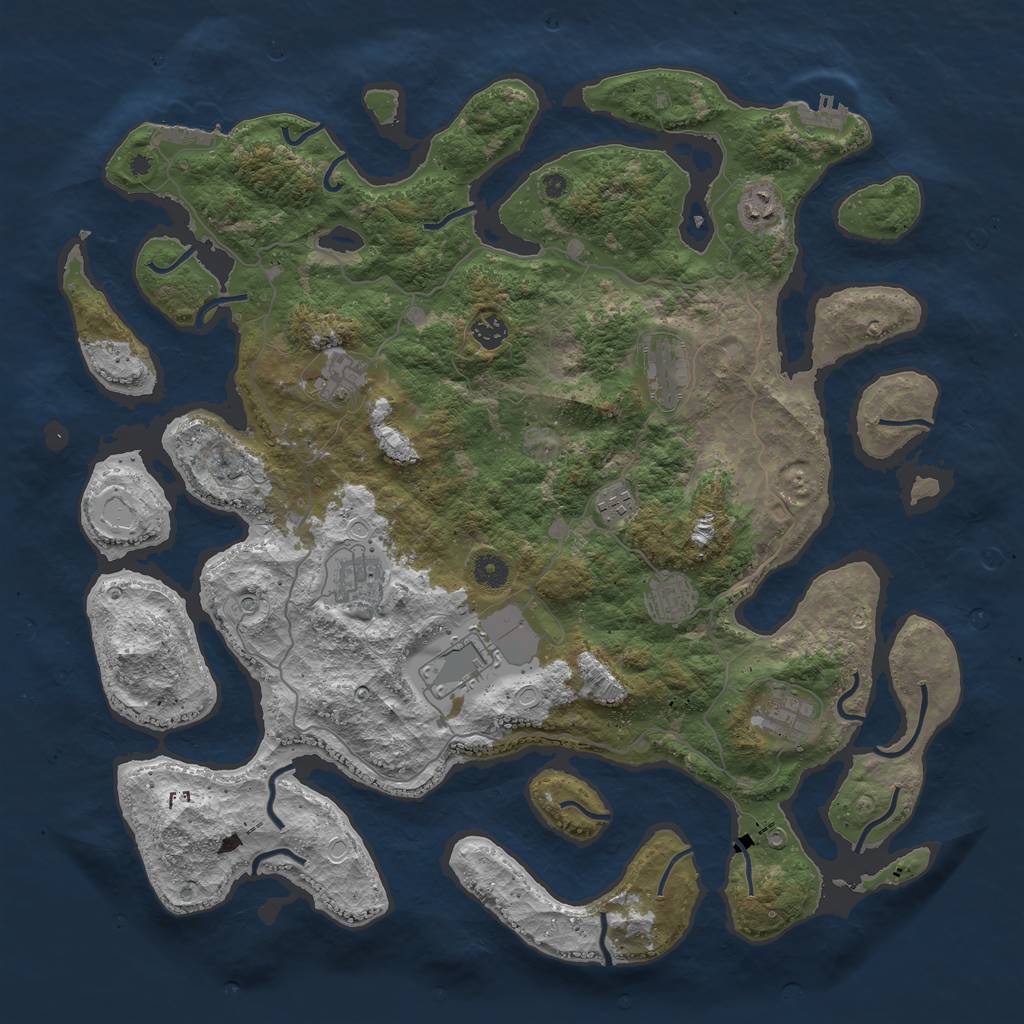 Rust Map: Procedural Map, Size: 4500, Seed: 54321, 17 Monuments