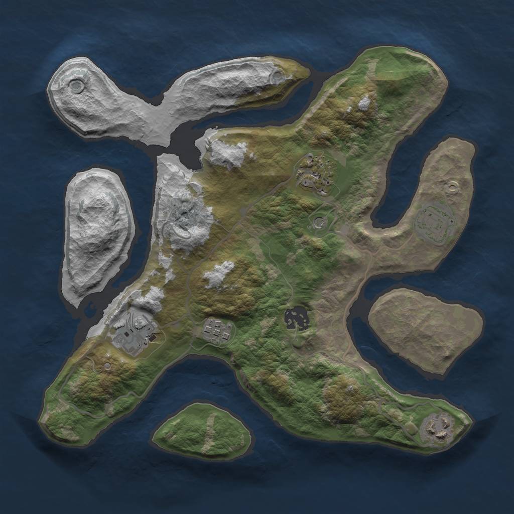 Rust Map: Barren, Size: 3000, Seed: 530176, 9 Monuments