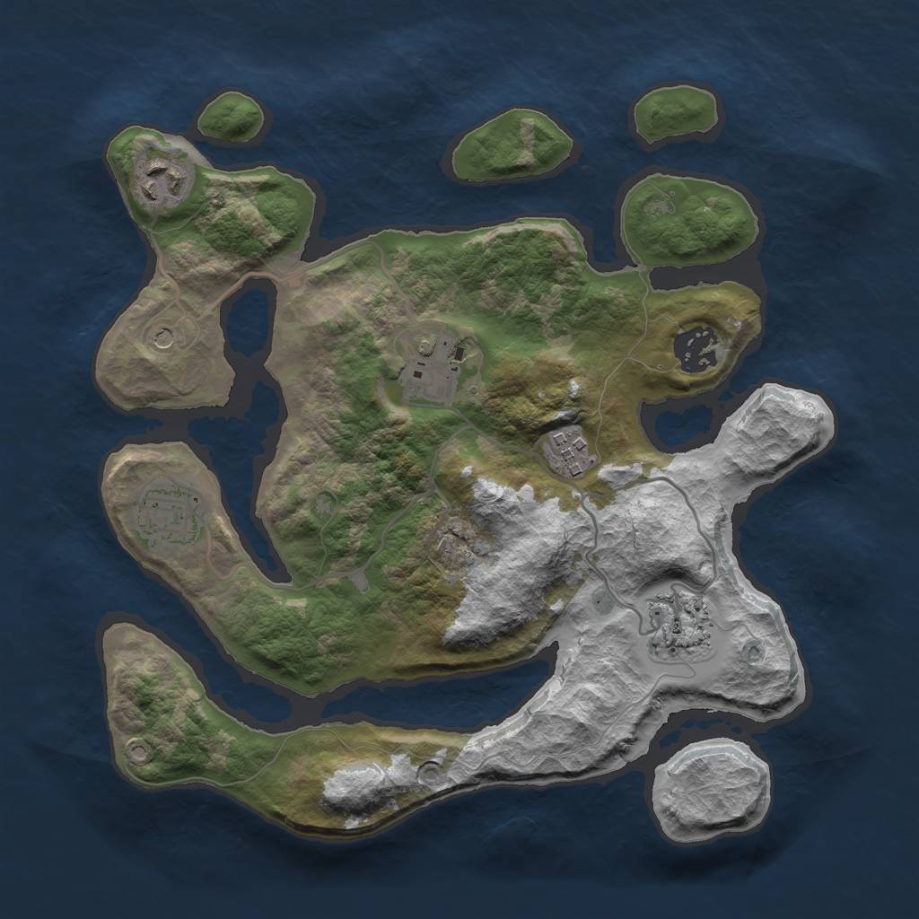 Rust Map: Barren, Size: 3000, Seed: 266824, 9 Monuments